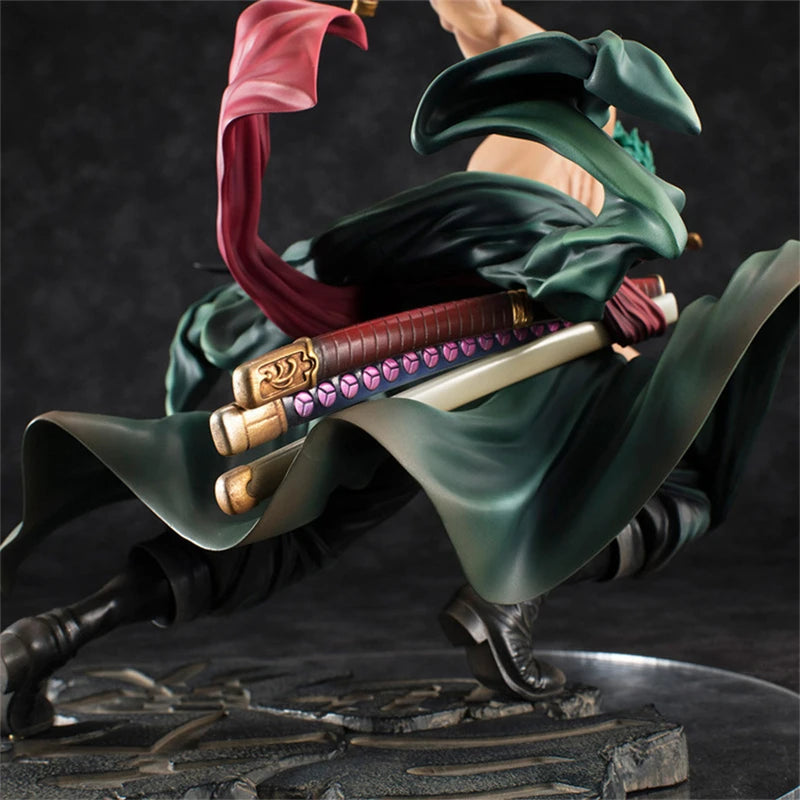 Veltora One Piece Roronoa Zoro 10cm PVC figure toy with three blades, anime collectible action figurine for kids and fans