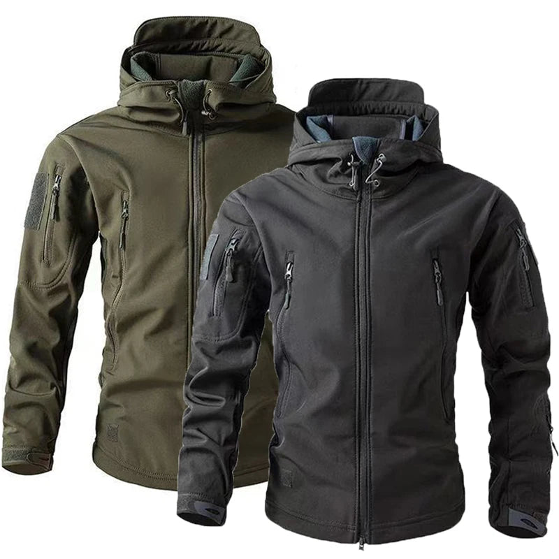 Men's Veltora winter softshell fleece hood cargo jacket with windproof design, suitable for outdoor camping, hiking, climbing, and hunting.