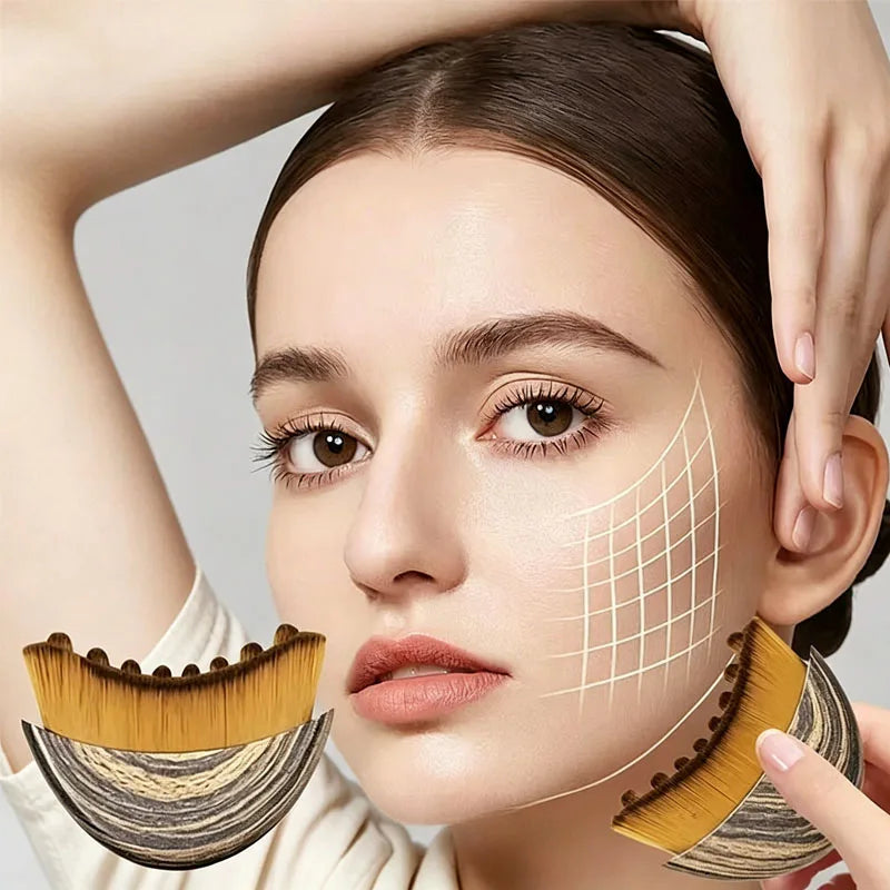 Veltora lymphatic contour face brush, ergonomic design for facial sculpting and drainage, close-up of the massager tool.