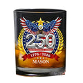 Veltora America 250th Anniversary whiskey glass with patriotic eagle design, hand-blown glassware, rotating cup for celebratory toast