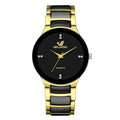 Veltora men's black dial steel quartz business watch showing the watch face and sleek design.