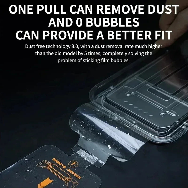 Veltora oleophobic coating dust-free easy install screen protector for iPhone models, featuring glass surface and anti-fingerprint finish.