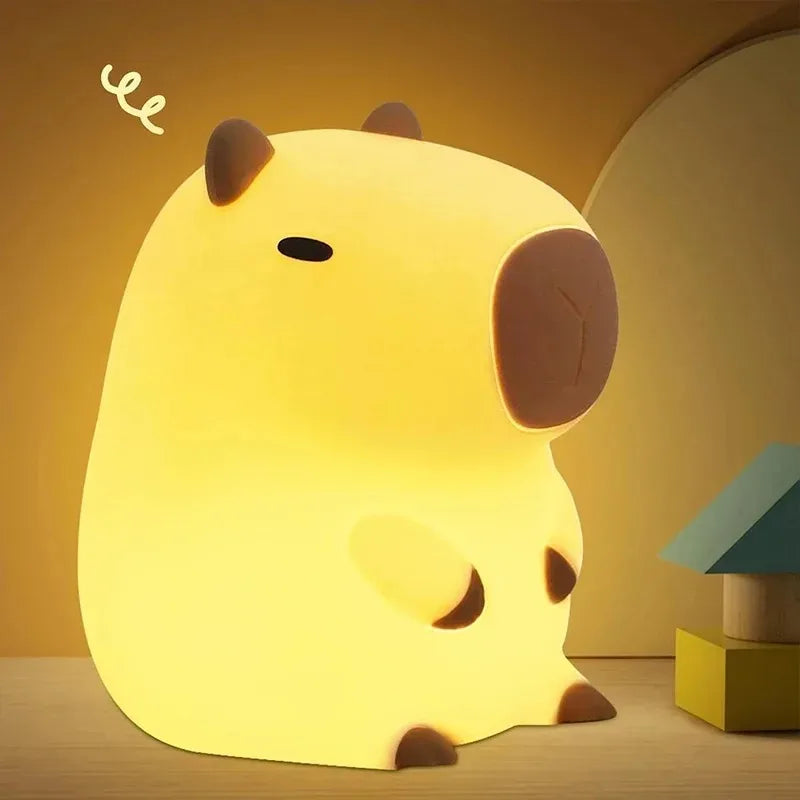 Veltora cute pet capybara night light, cartoon silicone bedside lamp for room decor, sleep aid, and birthday gift.