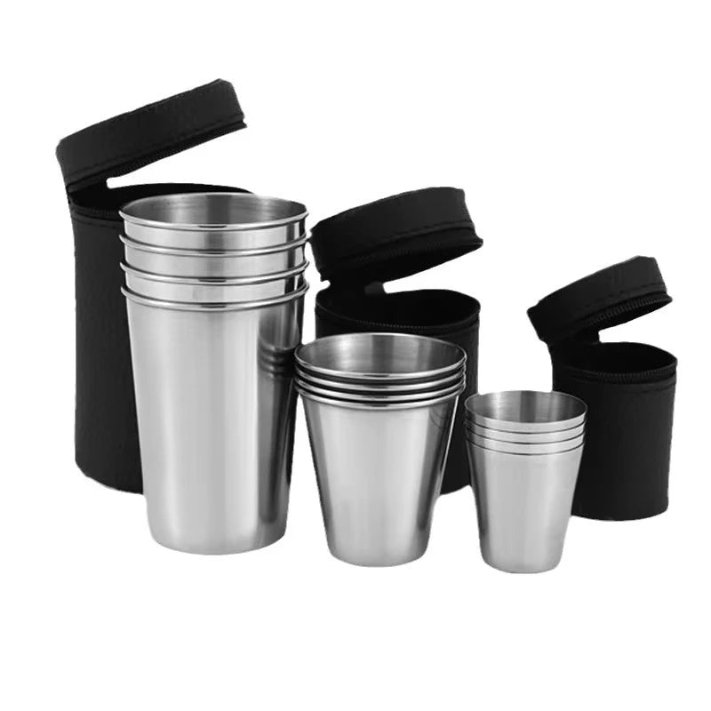 Veltora stainless steel mini cups set, outdoor travel whiskey glasses, 30ml and 170ml portable drinkware for kitchen and bar use