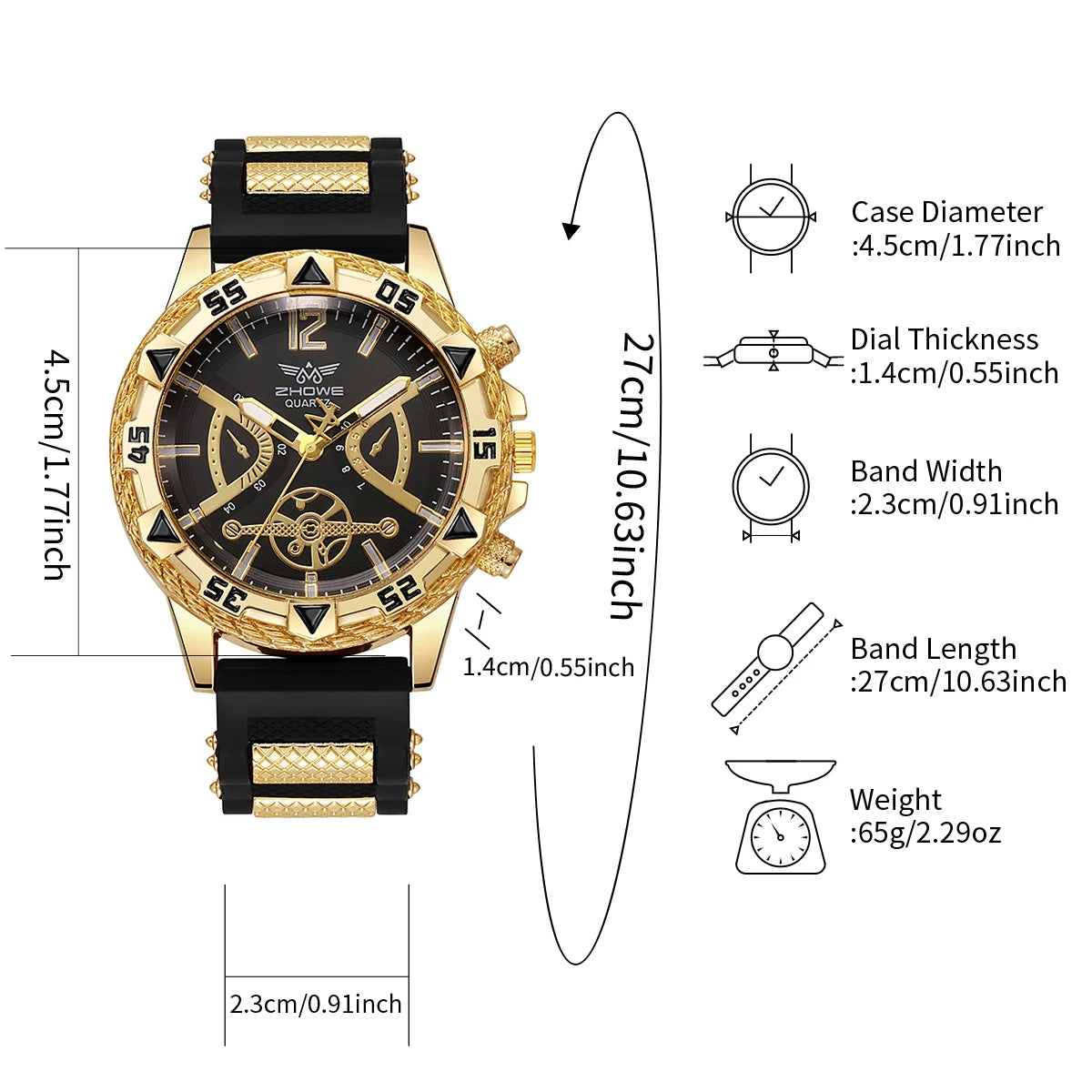 Veltora men's fashion Arabic dial quartz wristwatch with silicone strap, paired with a matching necklace in a casual set.