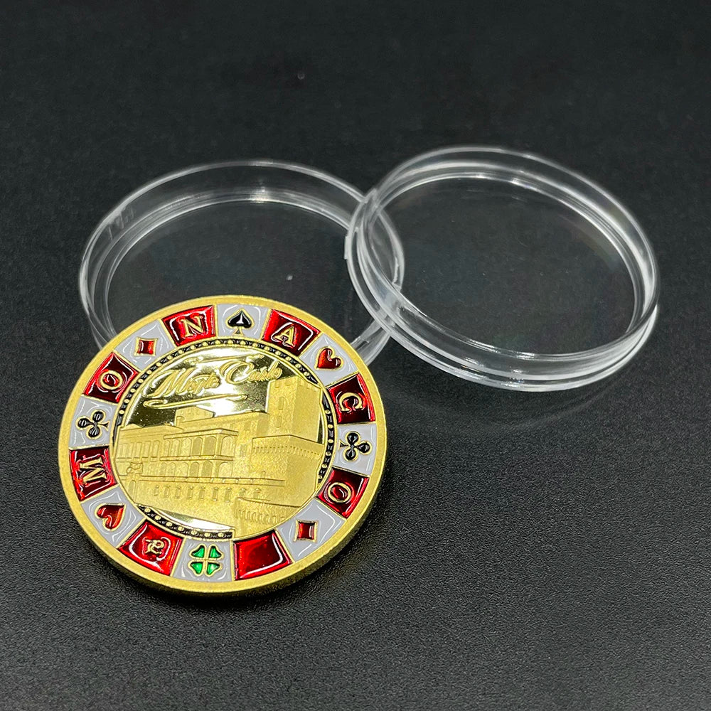 Veltora Monaco Monte-Carlo Casino gold coin poker pattern Lucky Number 7 challenge medal in capsule with electroplated color finish