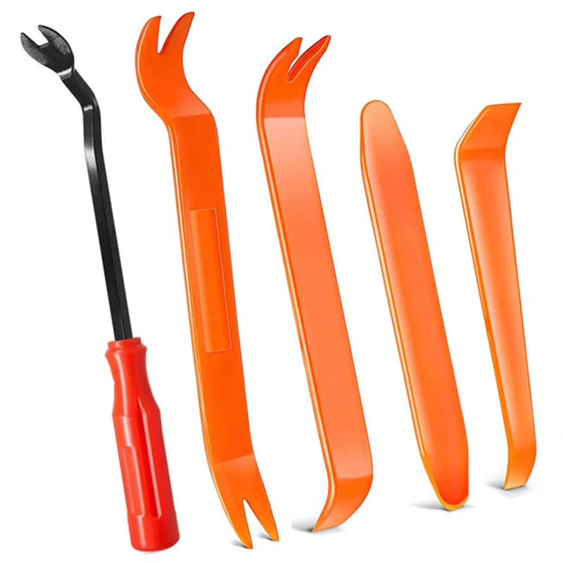 Veltora auto trim removal tool for car door panels and radio installation, showcasing a durable pry bar for auto clip removal.