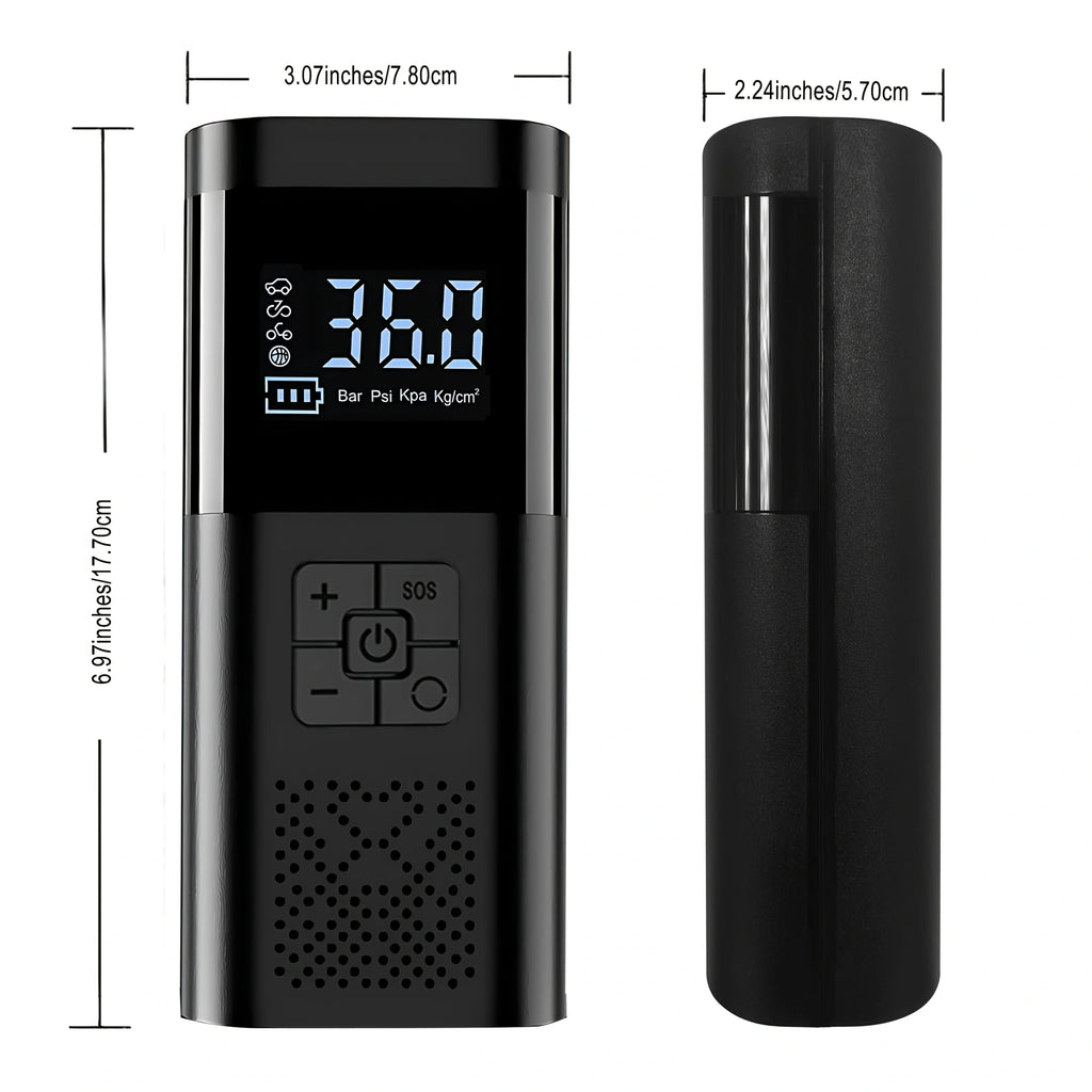 Veltora portable car air compressor with digital gauge, cordless tire inflator pump, 150 PSI, suitable for cars, motorcycles, and bikes.