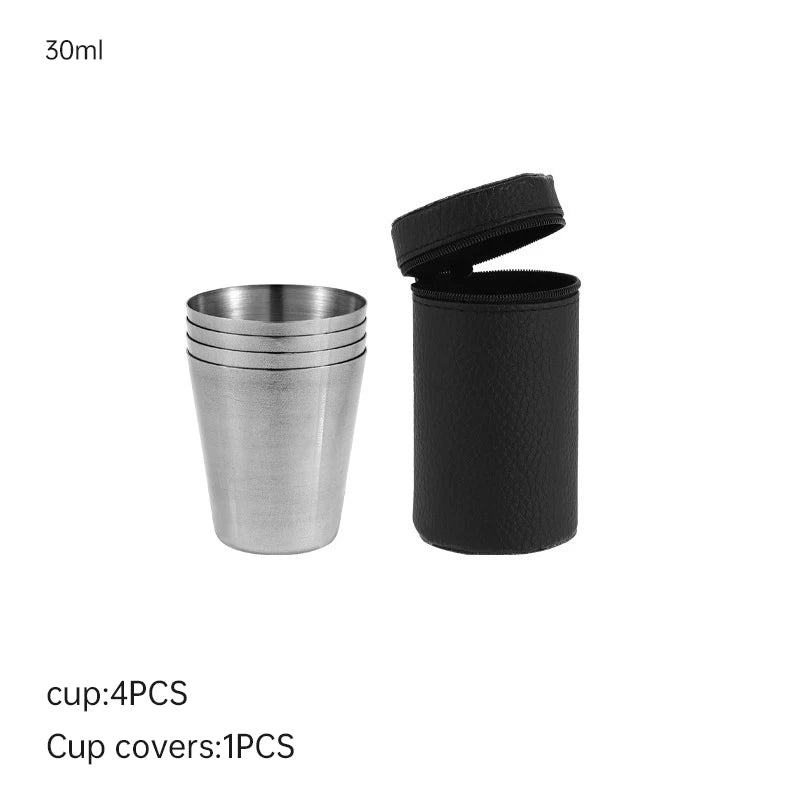 Veltora stainless steel mini cups set, portable outdoor drinkware with 30ml and 170ml whiskey glasses for travel and home use