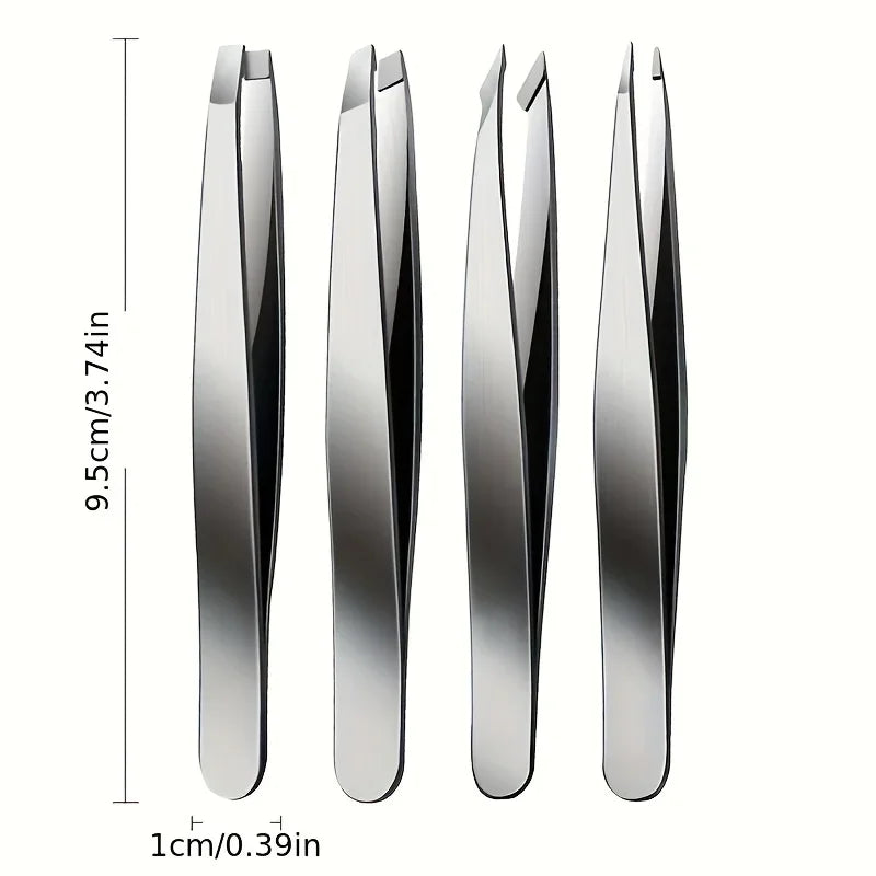 Veltora Ouriner stainless steel eyebrow tweezers set with 4 professional forceps for facial hair grooming and ingrown hair removal.