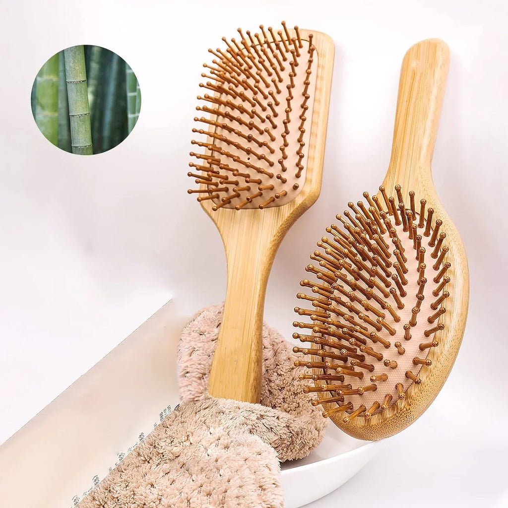 Veltora bamboo paddle comb with air cushion, anti-static, tangle-free, scalp massage design, ideal for real hair wigs