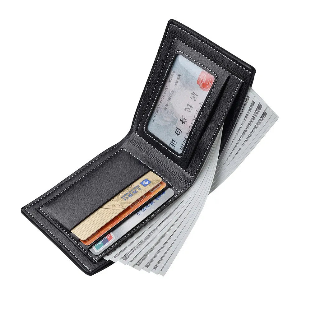 Veltora men's slim PU leather short wallet with folding design for credit cards and cash, ideal for young men.