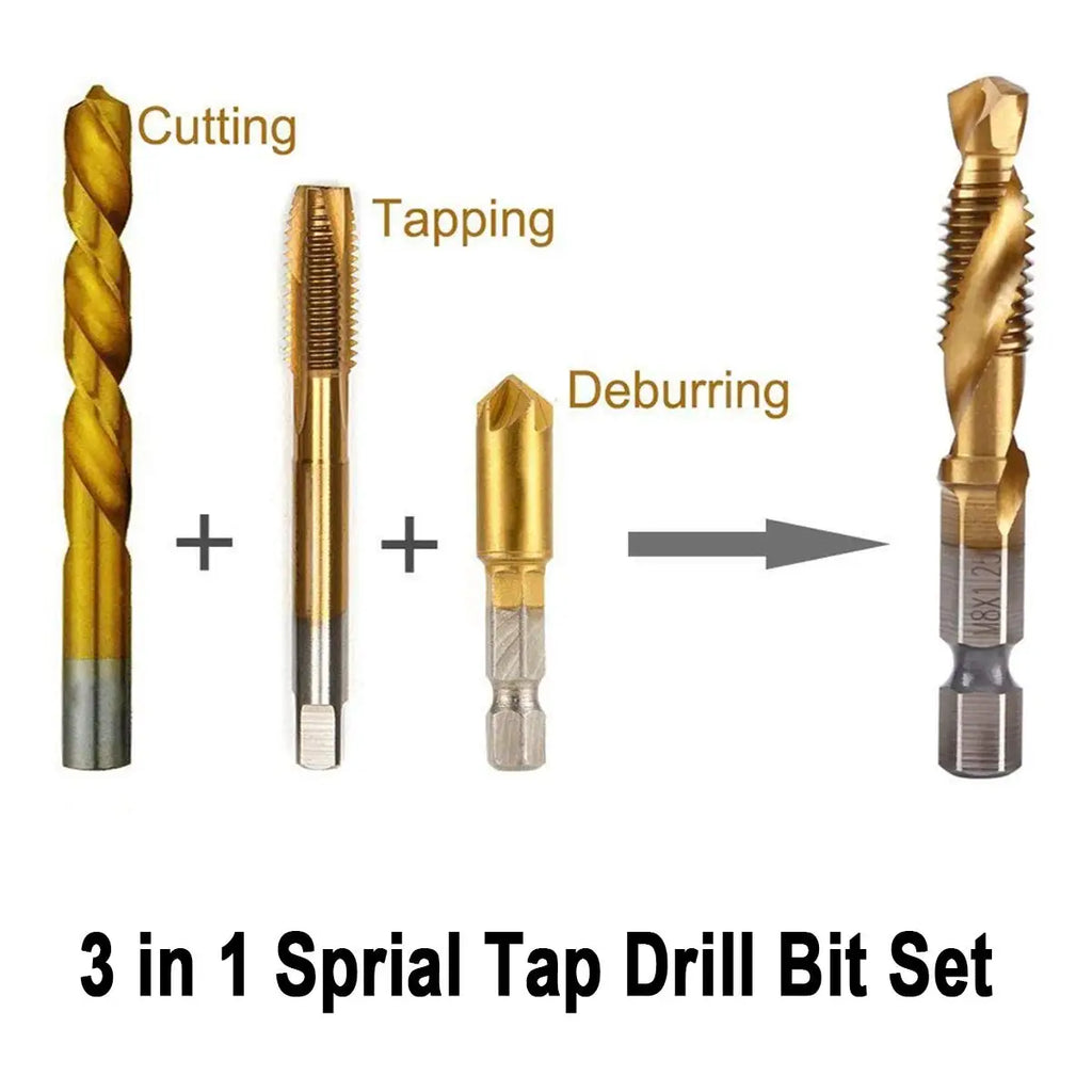 Veltora titanium plated HSS screw thread metric tap drill bits set with hex shank for M3 to M10 screw machining tools