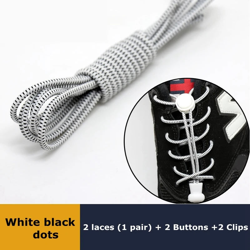 Pair of Veltora no-tie elastic sneaker shoelaces with locking stretch rubber round shoestrings for easy, quick fastening.