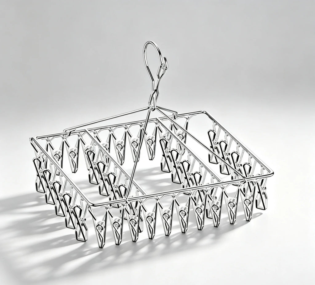 Veltora stainless steel square household clothes hanger with multiple hooks for drying socks in children's dormitory.