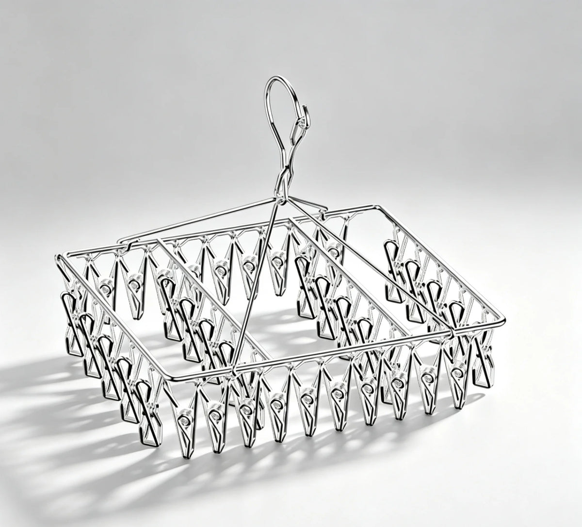 Veltora stainless steel square household clothes hanger with multiple hooks for drying socks in children's dormitory.
