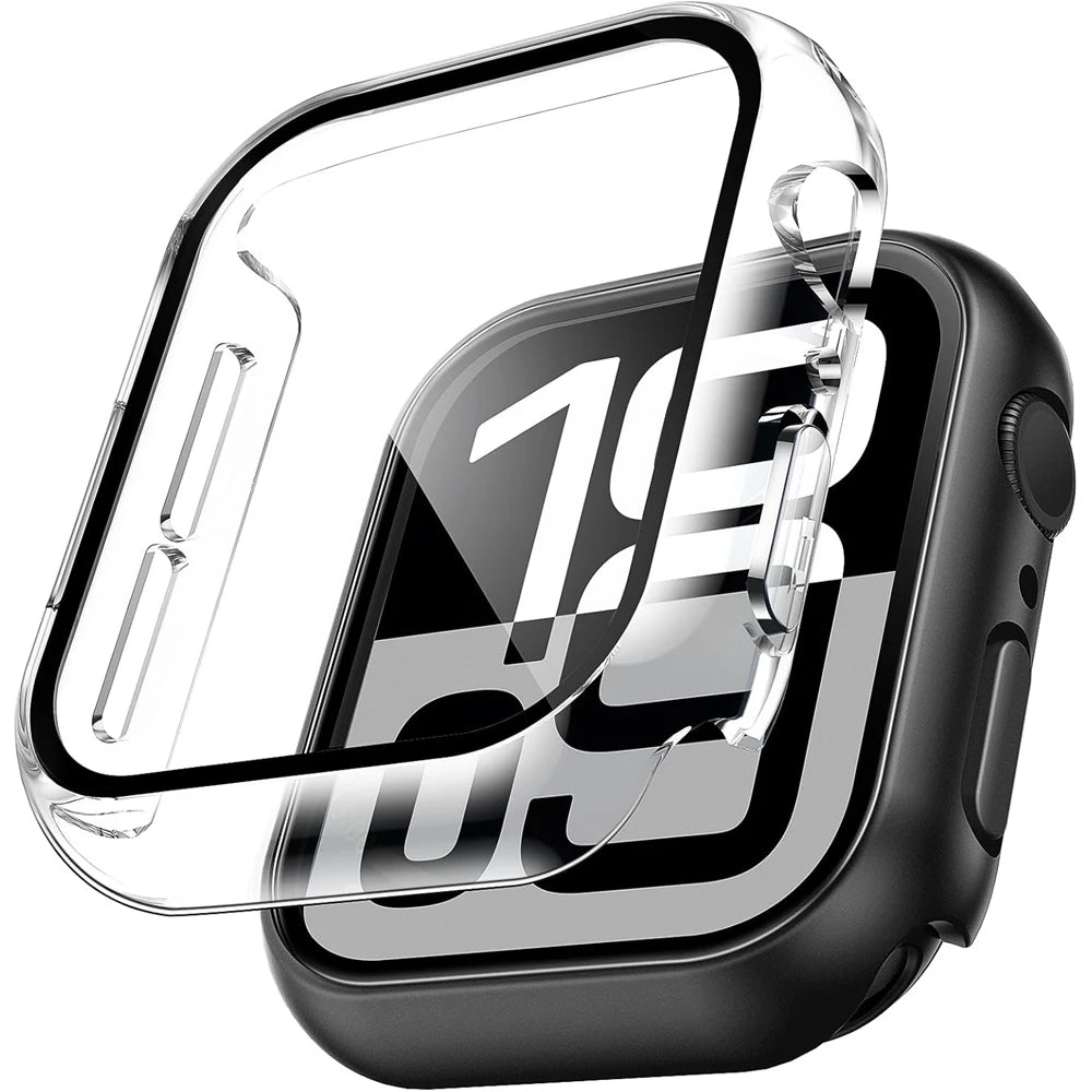 Veltora glass cover and screen protector for Apple Watch Series 6, 7, 8, 9, SE, 5, 4 in various sizes with protective cover.