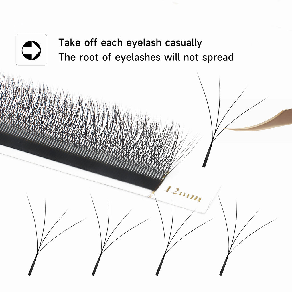 Veltora XIUSUZAKI W Shaped Flowering Lashes Bloom 2D-8D premade fan eyelash extensions on black background