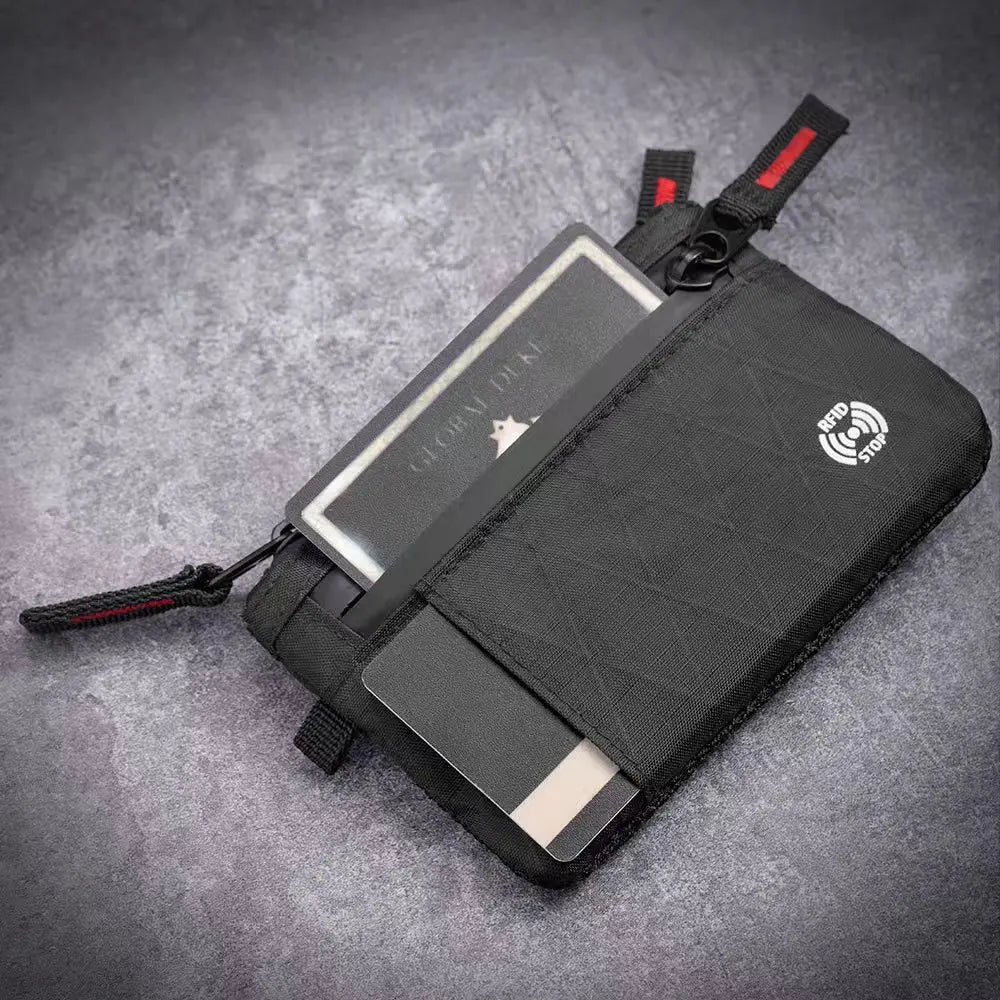 Veltora RFID anti-theft ultra-thin wallet with zipper coin pocket, multiple card compartments, portable and lightweight for travel.