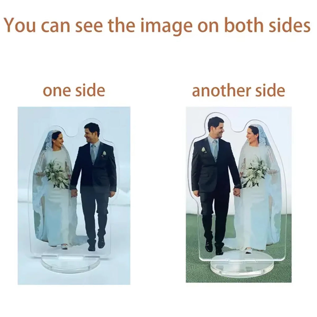 Set of 5 customizable acrylic wedding human standee figures from Veltora, personalized desktop display for wedding decor.