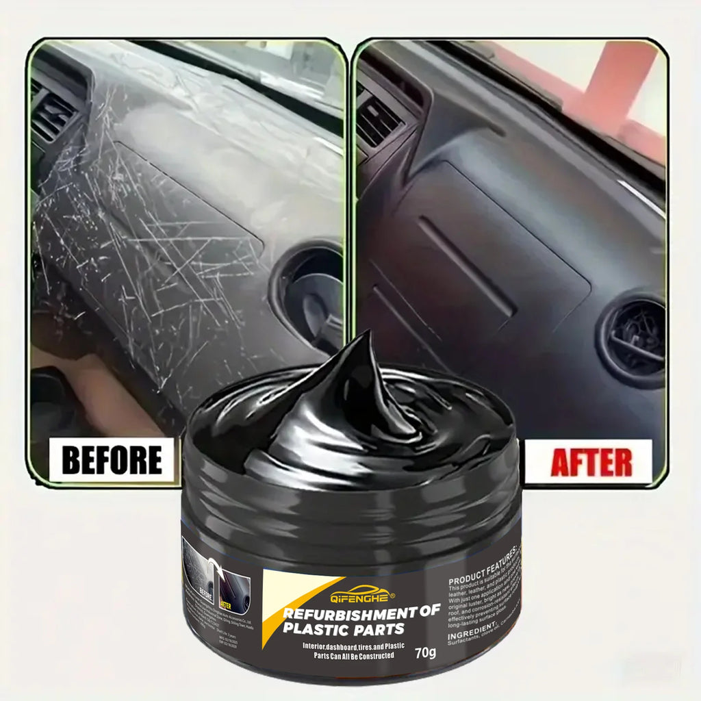 Veltora automotive plastic repair agent and waxing cream for interior and exterior plastic polishing, scratch repair, and tire protection