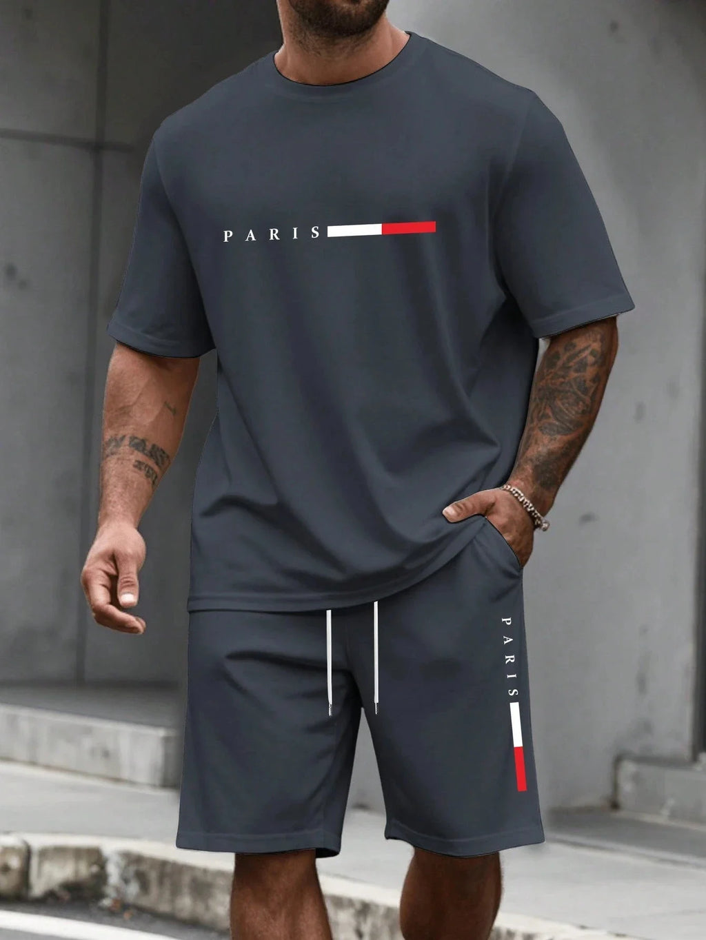Men's Veltora tracksuit set with short sleeve O-neck shirt and matching shorts, perfect for summer running and casual wear.