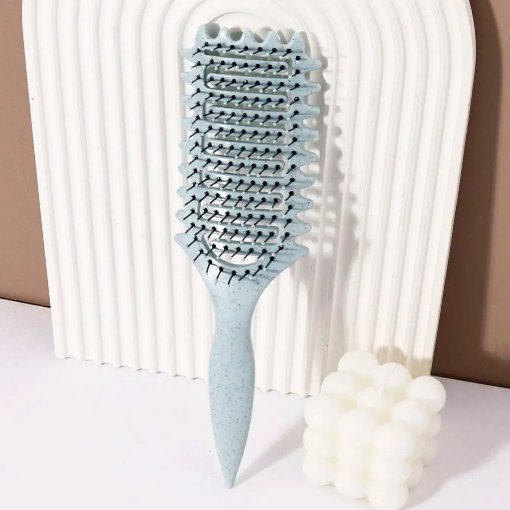 Veltora curling styling brush with hollow massage comb, nylon mane, ABS plastic handle, designed for real hair wigs.
