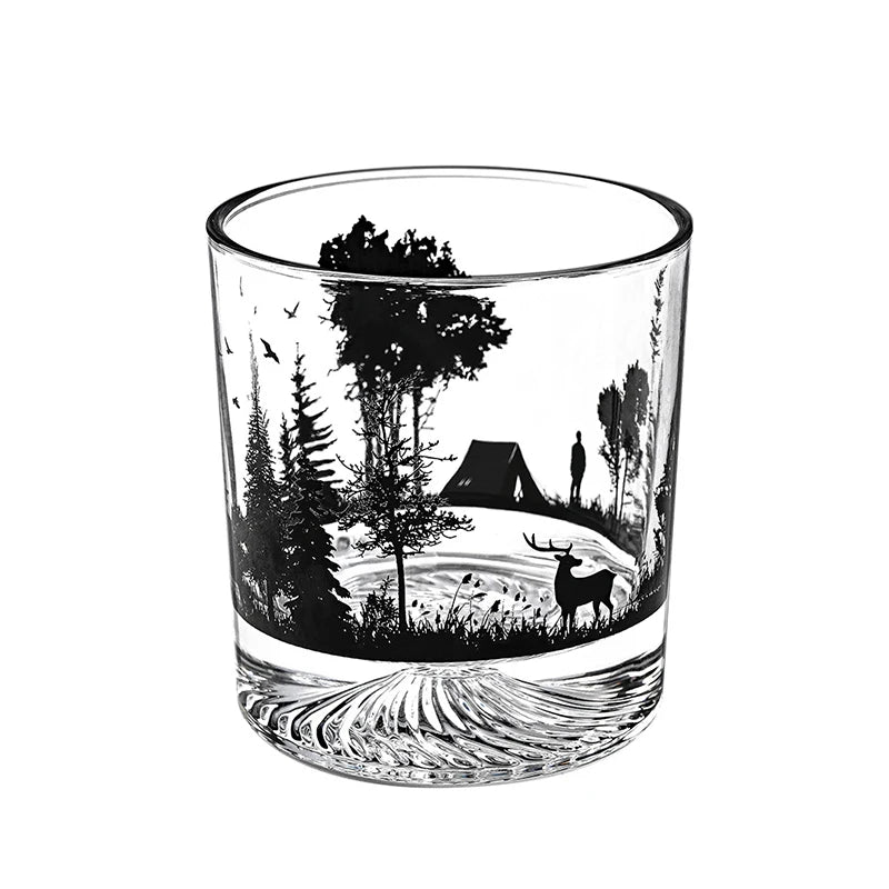 Veltora 300ml creative silhouette wine glass with iceberg and snow mountain design, thick bottom whiskey cup, perfect for Christmas and weddings