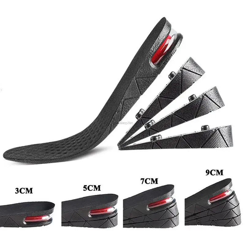 Veltora height increase insoles with air cushion, elevator shoe inserts for men and women, providing 3-9cm taller height.