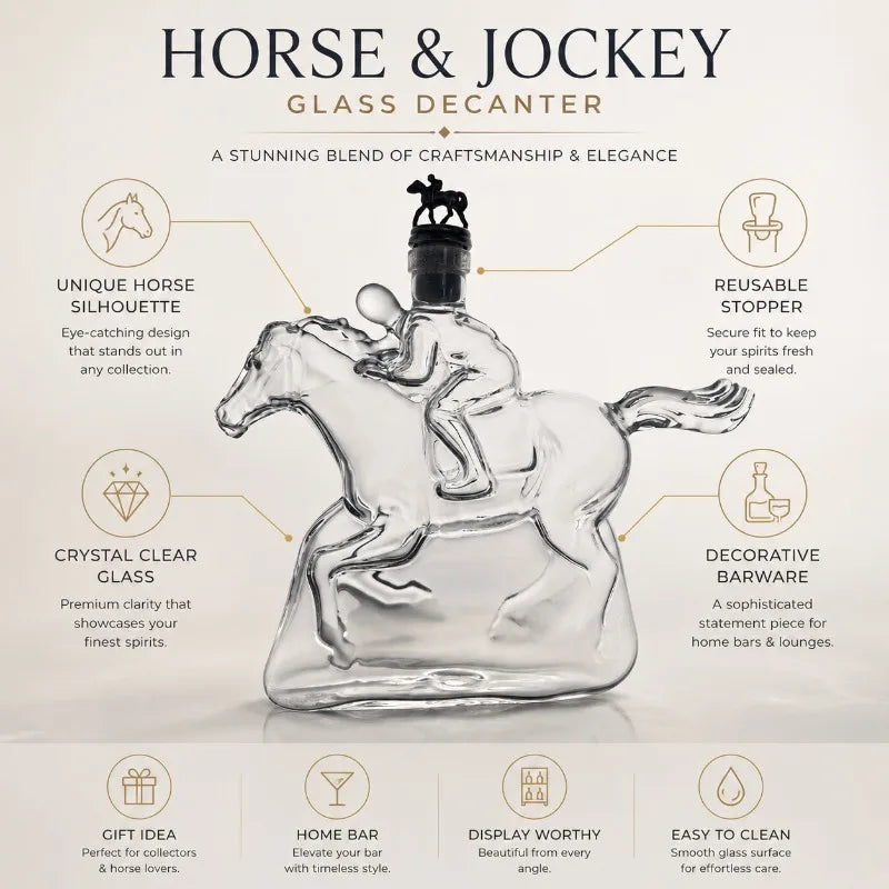 Veltora racing horse jockey crystal glass decanter with stopper, premium whiskey bottle for bar decor and gift purposes
