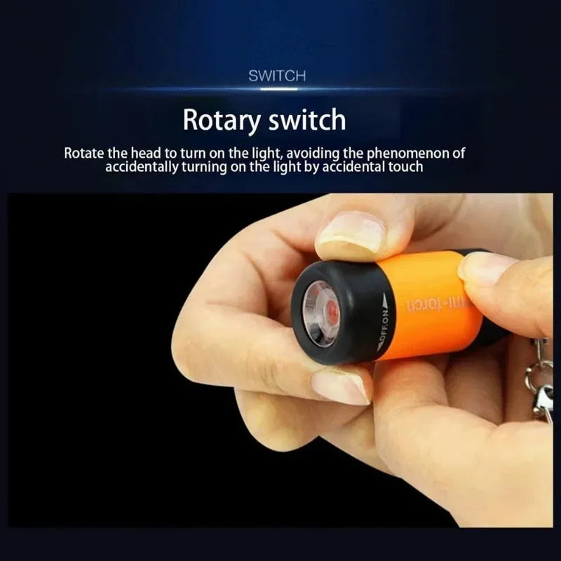 Veltora waterproof pocket keychain flashlight with USB recharge, mini LED light, suitable for outdoor hiking and camping.