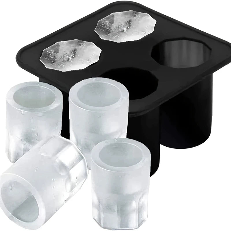 Veltora 4-cup silicone ice cube mold tray featuring Halloween skeleton design for making shot glasses and frozen drinks.