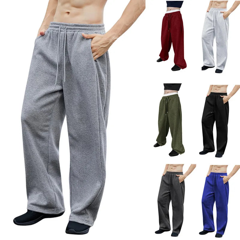 Men's solid color winter pants by Veltora with drawstring waist, straight wide-leg fit, pockets, and versatile sports style