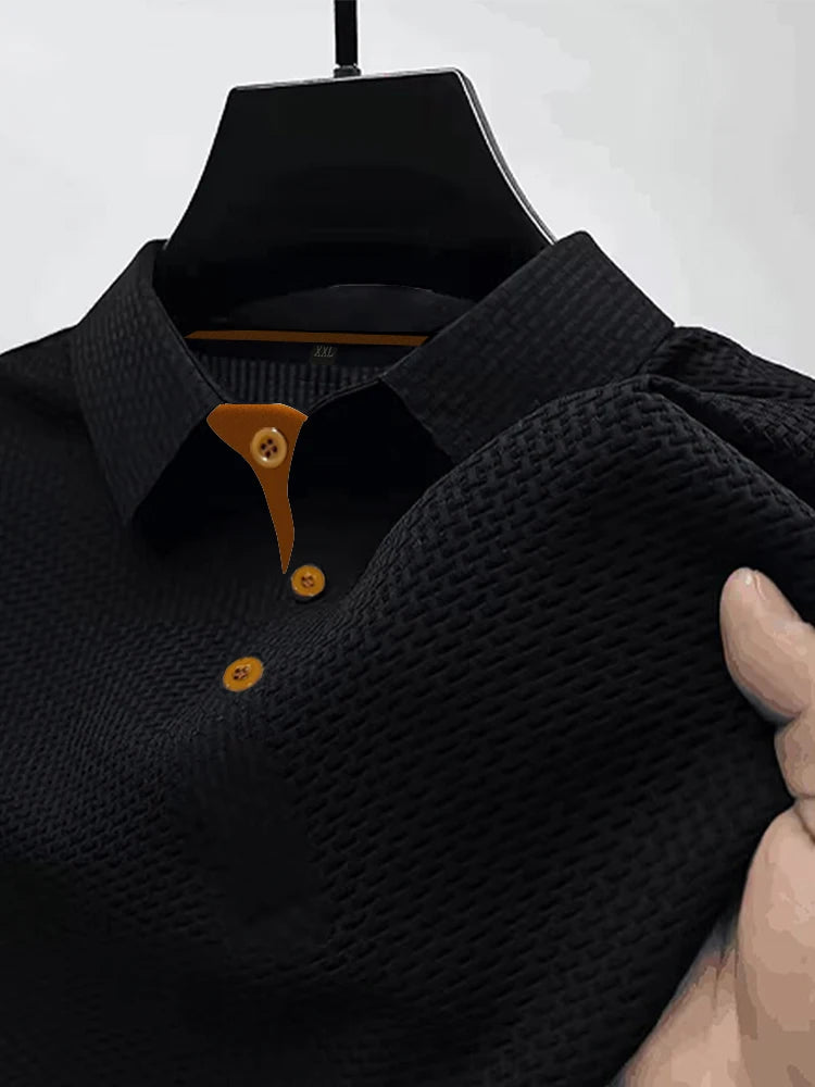 Veltora men's summer ice silk short-sleeved T-shirt with lapel collar, lightweight and breathable men's clothing top, front view