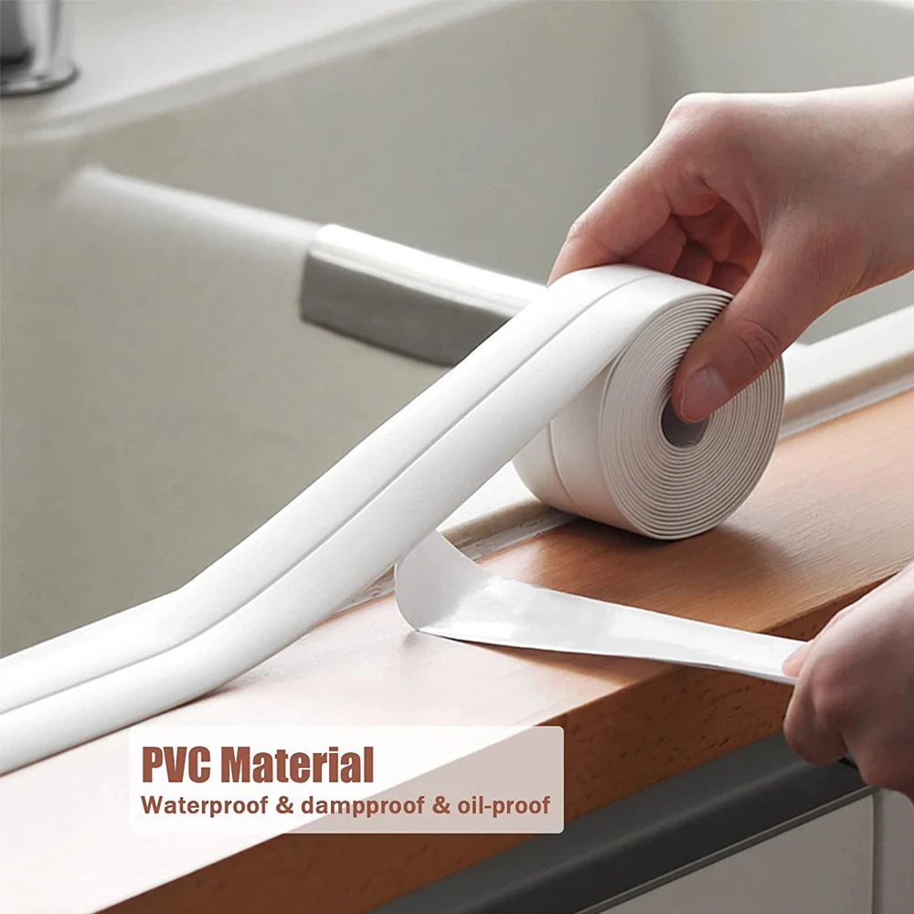 Veltora 3.2M self-adhesive PVC bath caulk tape for kitchen sink edges, waterproof, oil-proof, and corner sealing strip.