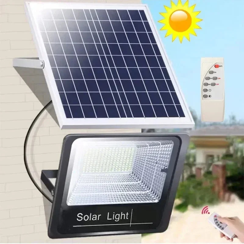 Veltora JVEE 30W solar floodlight with remote, waterproof IP67, adjustable outdoor spotlight with villa street lamp design.