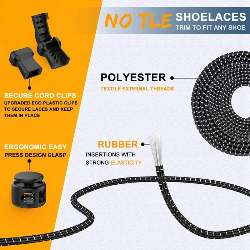 Veltora elastic no-tie sneaker shoelaces with locking stretch rubber round shoestrings for easy, quick lacing.