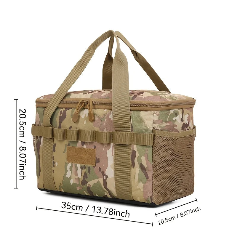 Veltora outdoor camping tactical bag in black, 14L capacity with multiple compartments for tools and picnic gear, versatile organizer