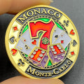 Veltora Monaco Monte-Carlo Casino gold coin poker pattern number 7 lucky medal in capsule with electroplating finish