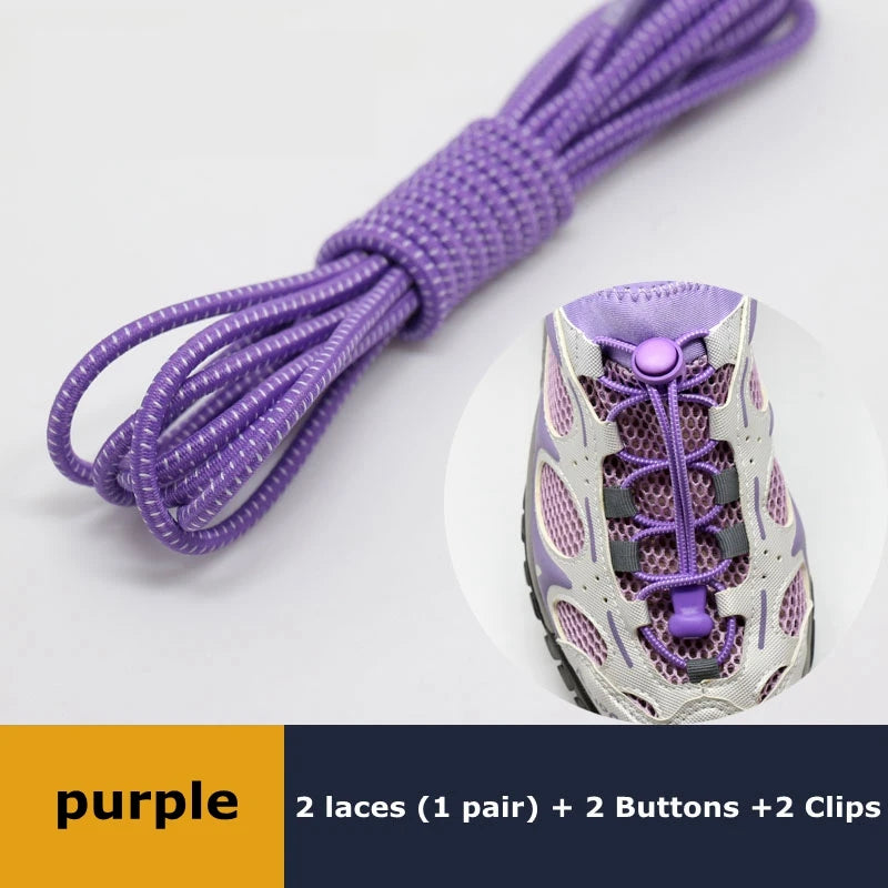 Pair of Veltora elastic no-tie sneaker shoelaces with locking and stretching features, round rubber shoestrings for easy wearing.