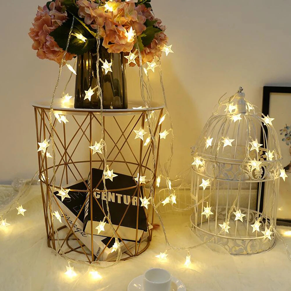 Veltora LED star fairy lights outdoor string lights with bulbs, ideal for garden, terrace, home, wedding, and Christmas decoration.