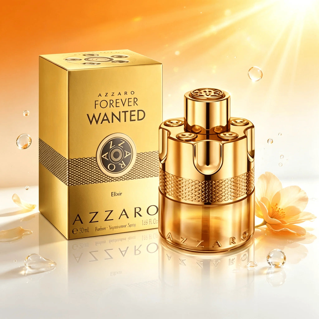 Veltora Azzaro Forever Wanted Elixir perfume spray for men, 3.38 fl oz, featuring leather, raspberry, woody, and fruity notes.