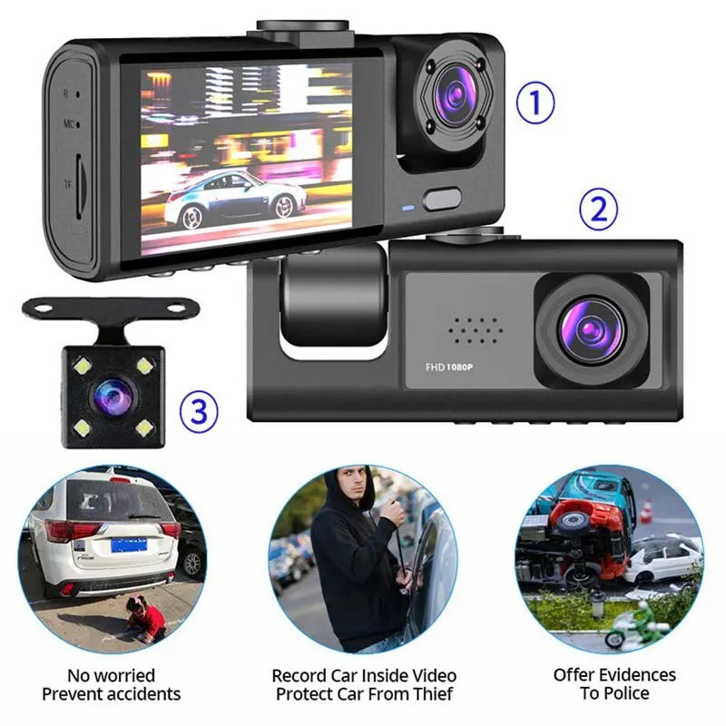 Veltora 1080P dual camera dash cam for cars with front and inside lenses, IR night vision, loop recording, wide-angle car DVR