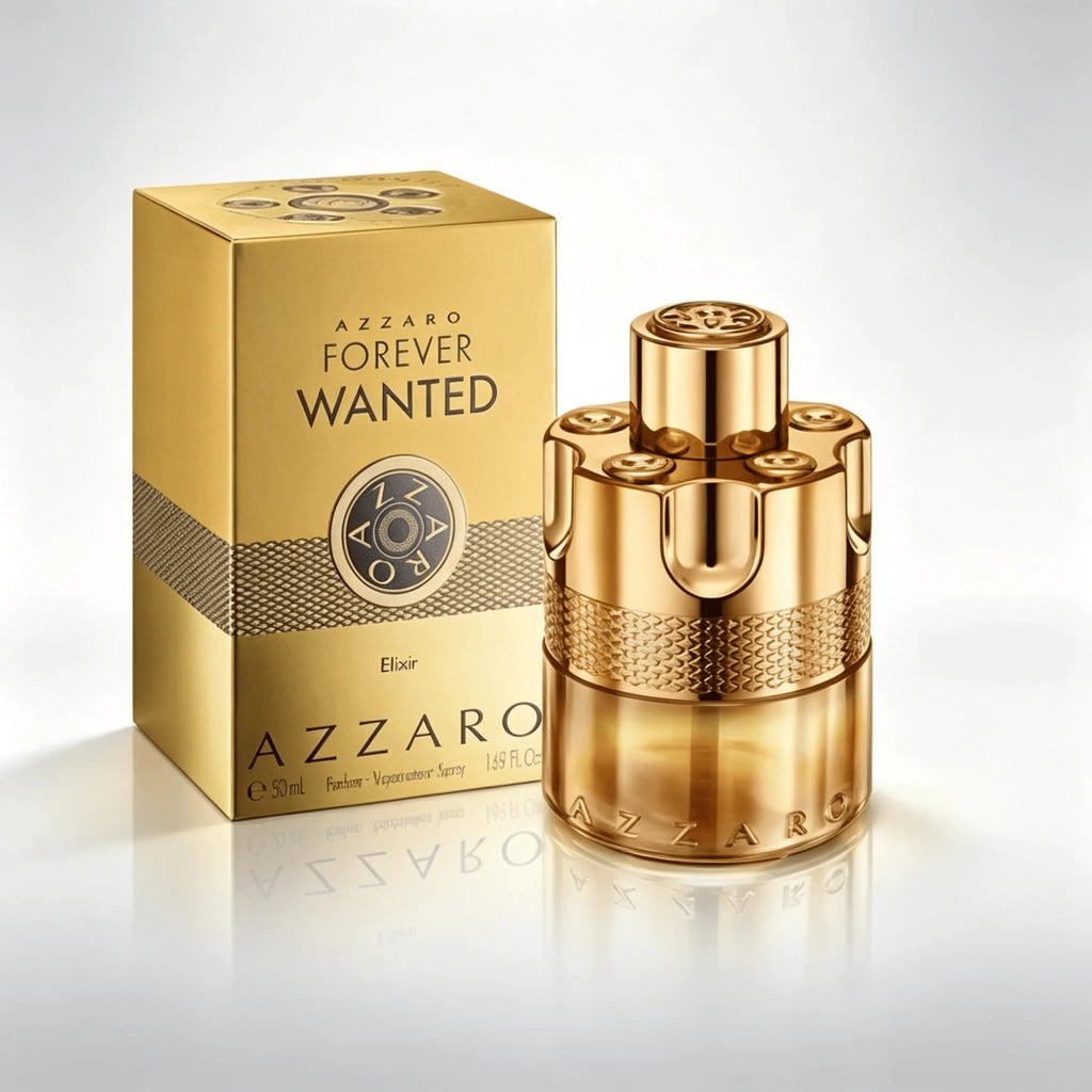 Veltora Azzaro Forever Wanted Elixir men's perfume spray with leather, raspberry, woody, and fruity notes in a 3.38 fl oz bottle.