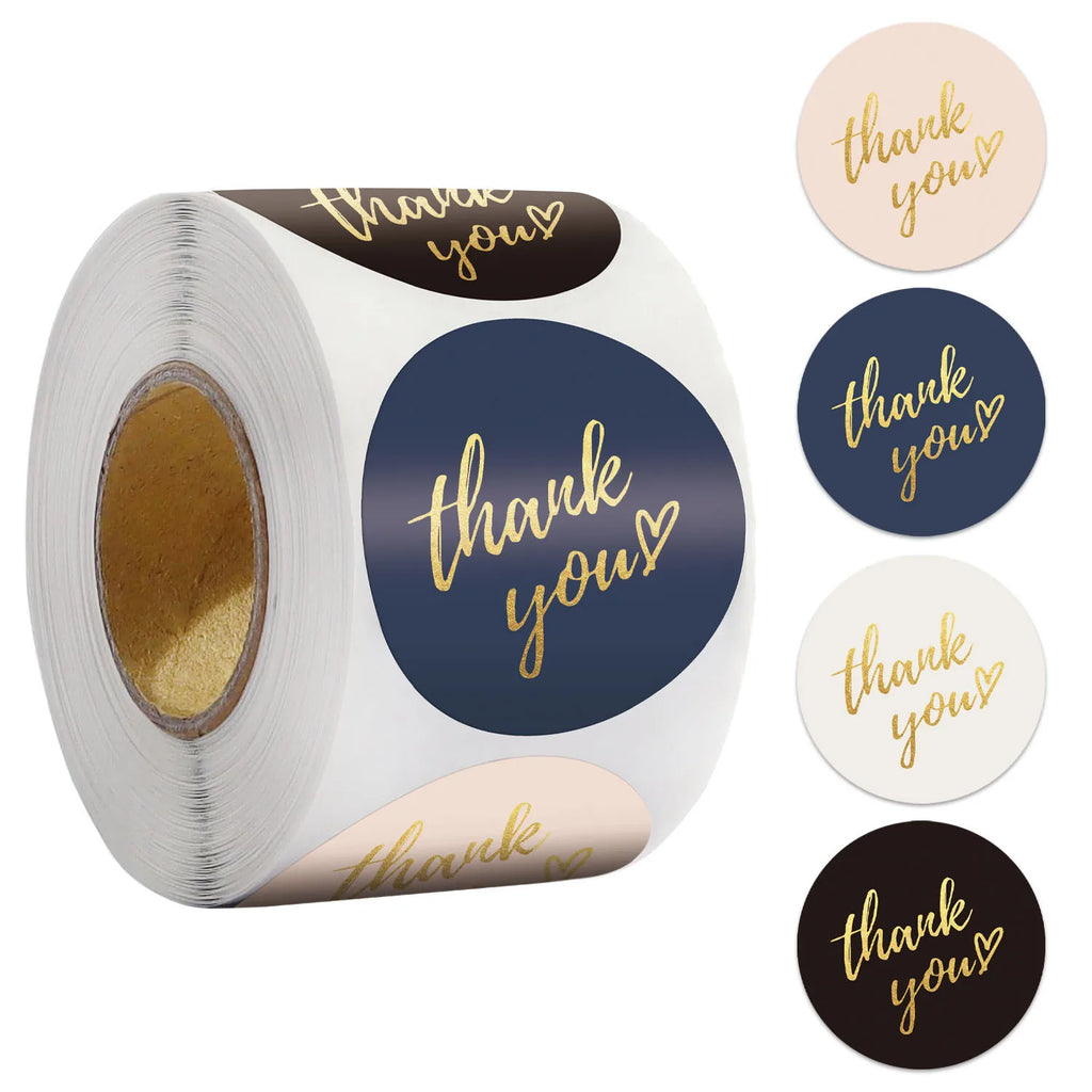 Blue "Thank You" stickers by Veltora, 1 inch size, for envelopes, gift wrapping, and stationery decoration, set of 50 to 500 pieces.