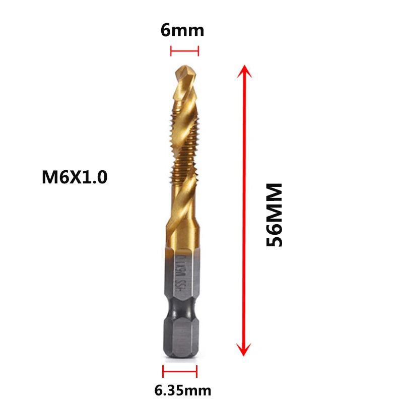 Veltora titanium plated HSS screw thread metric tap drill bits set with hex shank for M3 to M10 screw machine applications