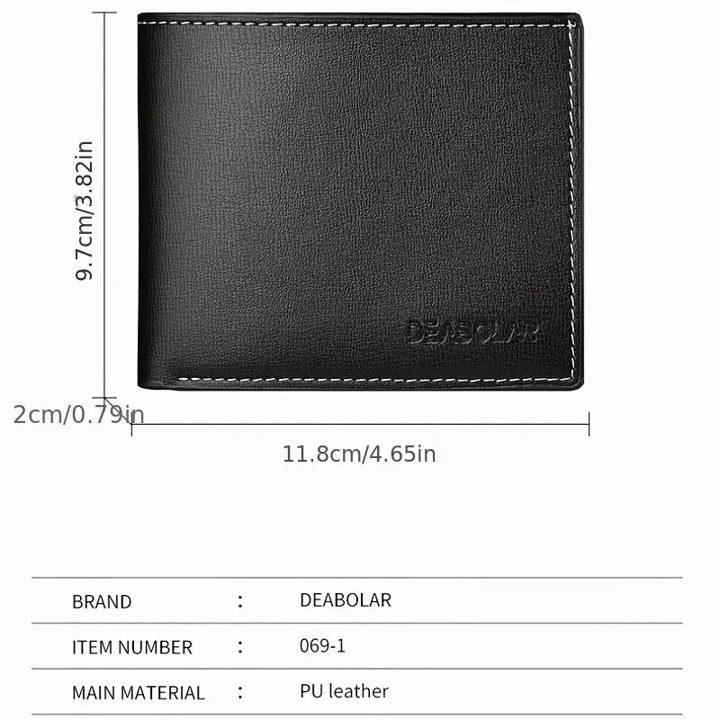 Veltora men's PU leather short wallet with a slim folding design, ideal for credit cards and cash storage.