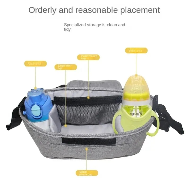 Veltora stroller bag and diaper organizer with large capacity, hanging bottle holder, and multiple compartments for baby accessories.