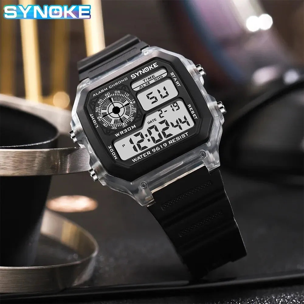 Veltora SYNOKE digital sports wristwatch with luminous display, waterproof design, multifunction features for men and women.