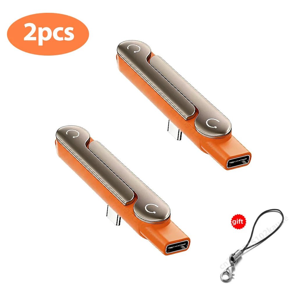 Veltora 1/2/3PCS Type C phone charging bracket adapter with foldable holder, 240W fast charging OTG Type-C male to USB-C female converter